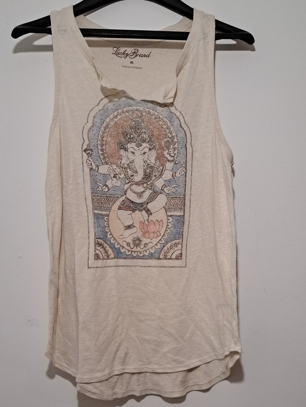 Lucky Brand Cream Graphic Tank with Ganesha Art